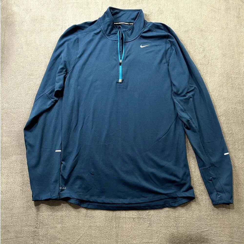 Nike Dri-Fit Quarter Zip Long Sleeve Mock Neck Blue‎ Men's Size Small